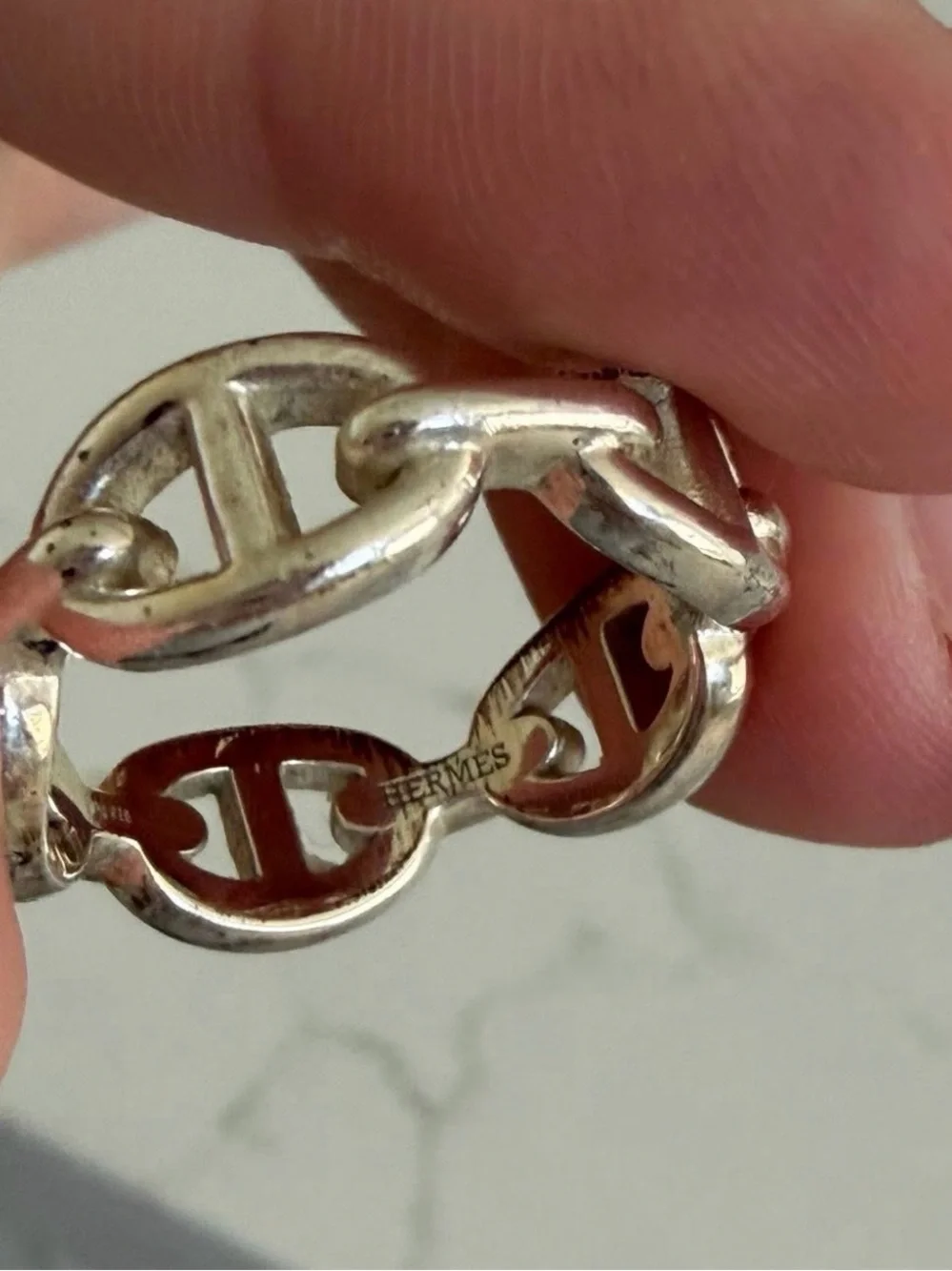 Hermes Chaine d’Ancre Enchainee Small Silver Ring size 58